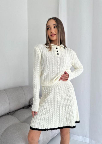 Cable-knit Buttoned Sweater Dress Set
