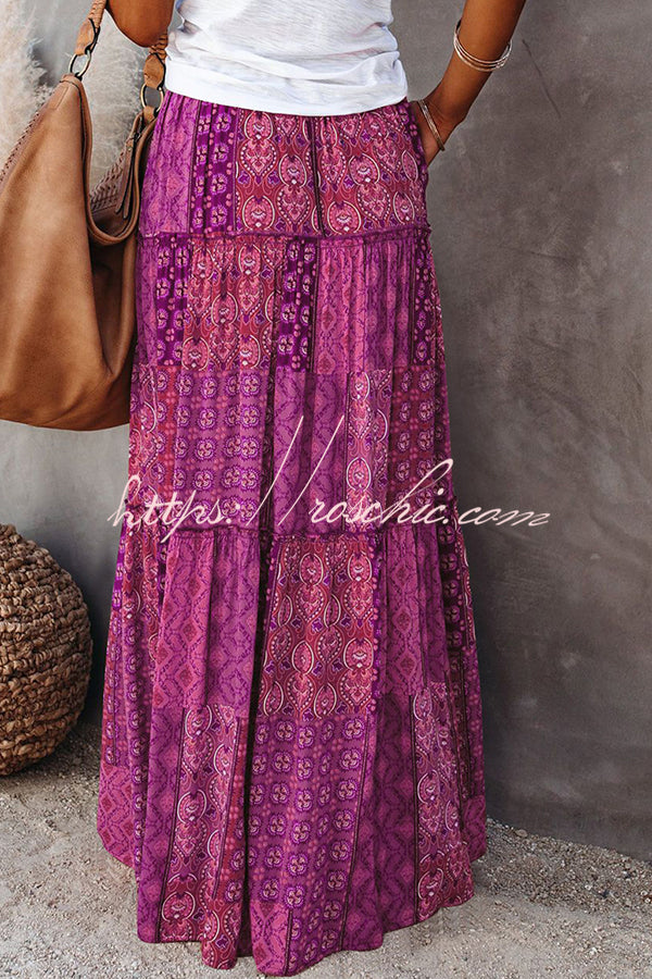 Print Stretch Elastic Waist Pocket High Waist Skirt