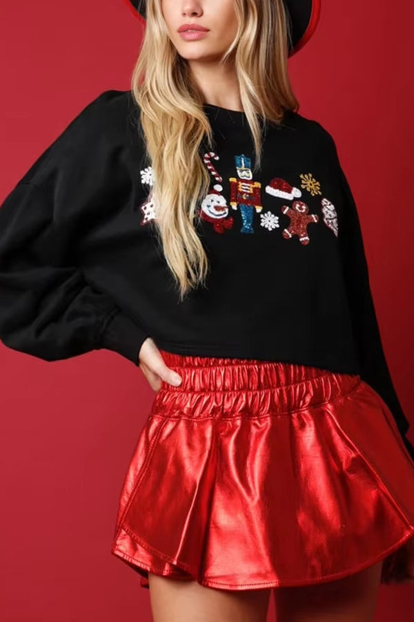 Christmas Sequined Cropped Sweatshirt