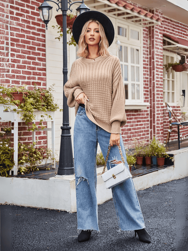 Tahoe Bound Waffle Knit Sweater - Khaki