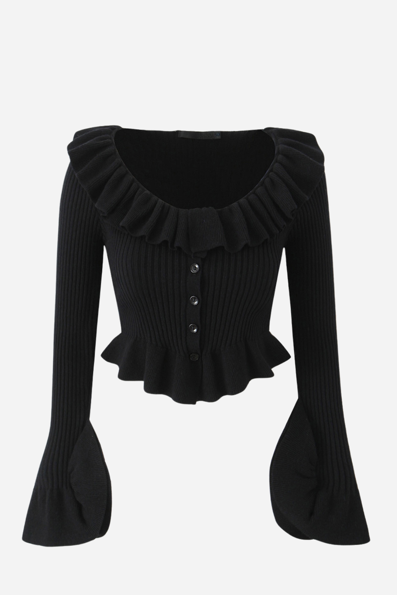Long Sleeve Ruffle Knit Cardigan