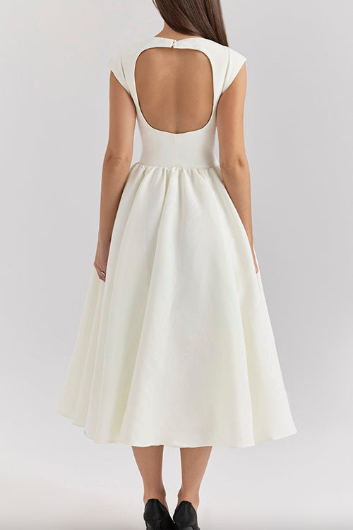 Cap Sleeves Open Back Waisted Swing Midi Dress