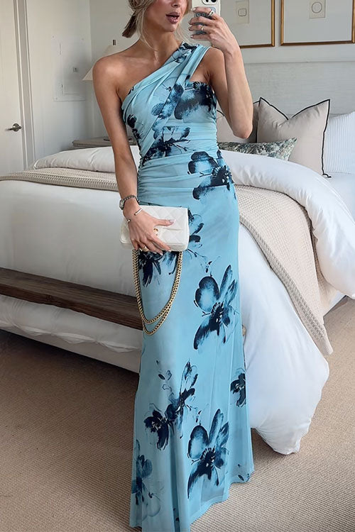 Strapless Tube Print Bodycon Maxi Dress