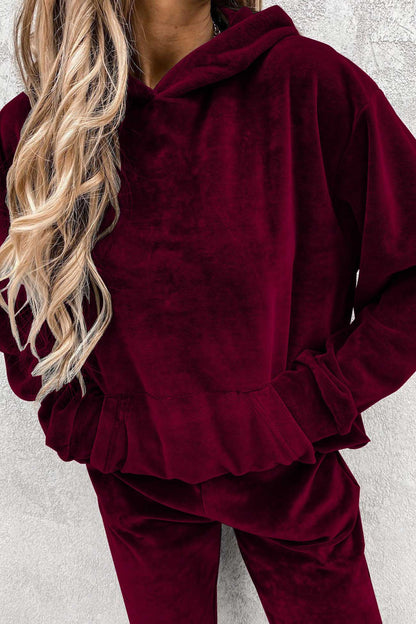 Velour Color Hoodie Long Pants Set