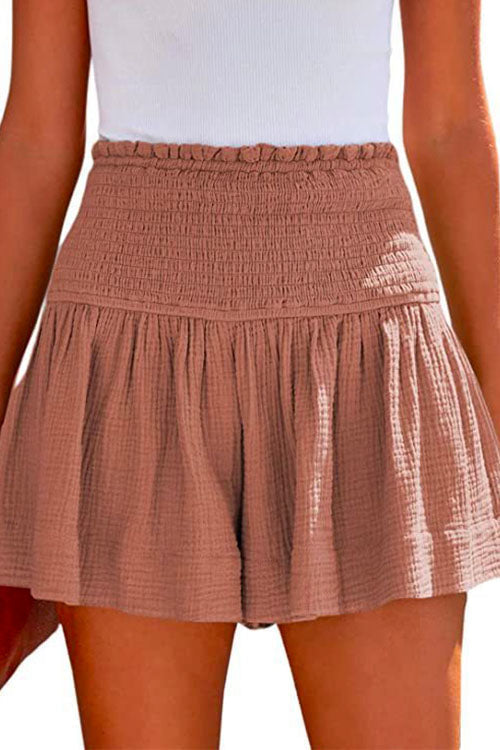 Elastic Smocked Waist Wide Leg Shorts