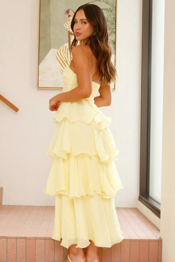 Strapless Backless Tiered Midi Dress