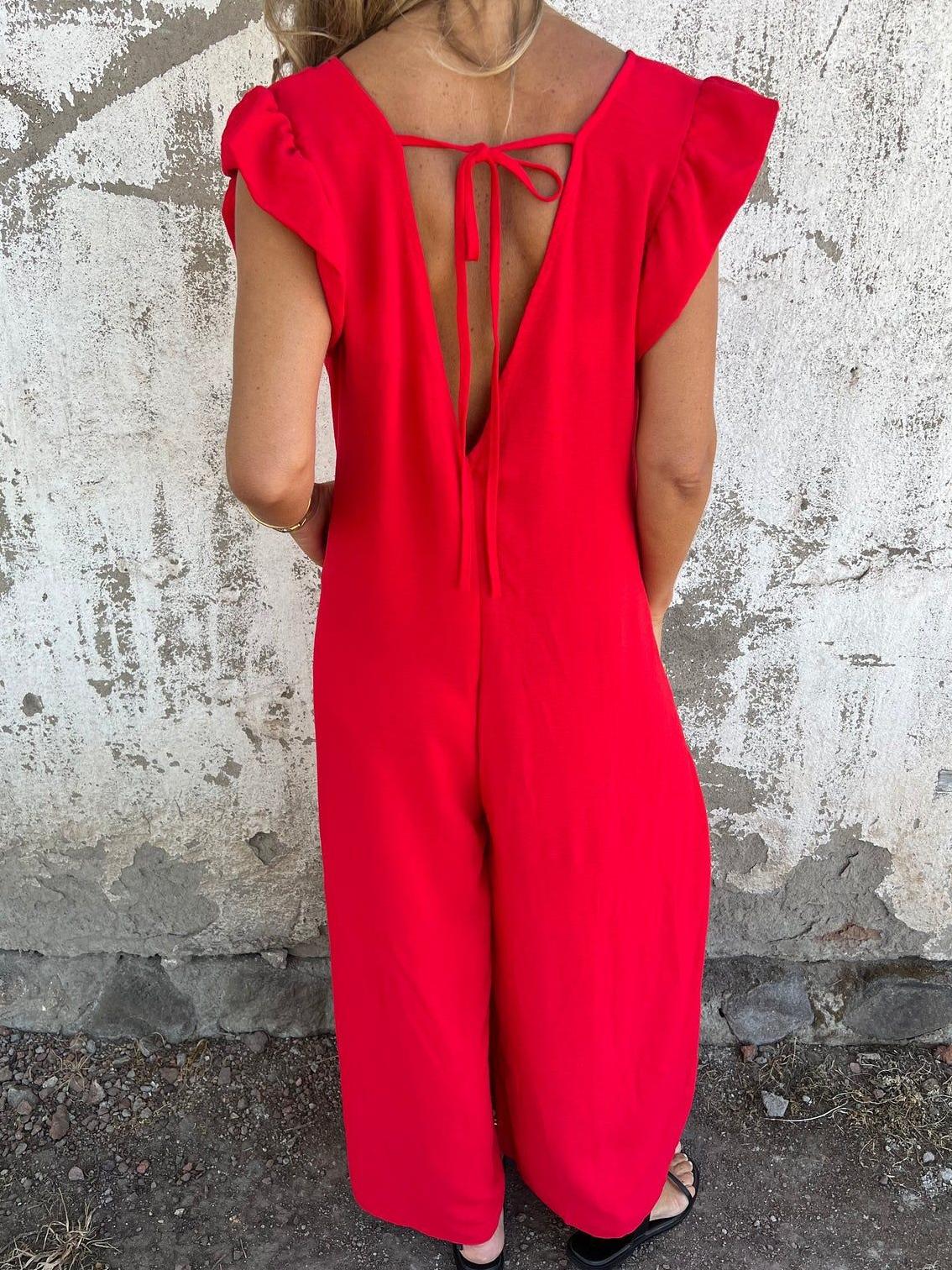 Leopard Print V-neck Jumpsuit With Front Pockets