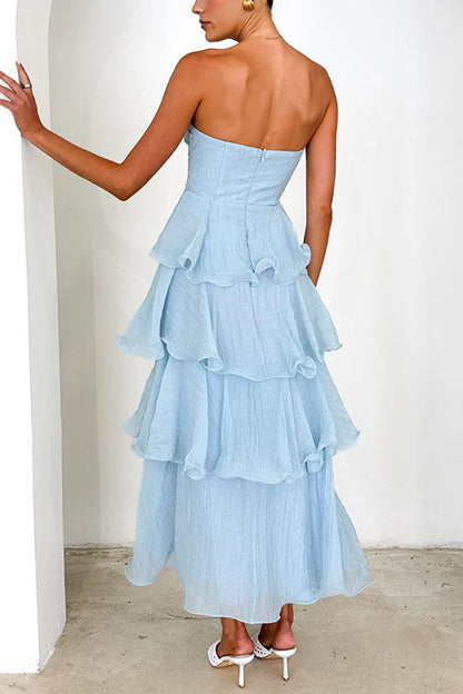 Moxidress Strapless Ruffle Layered Maxi Dress