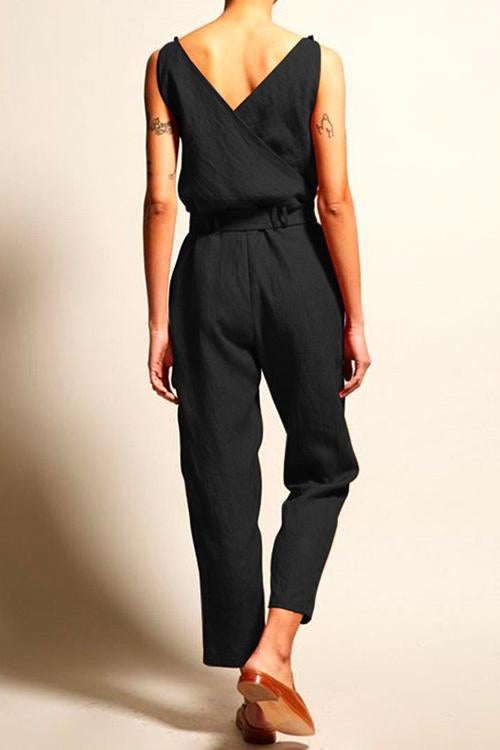V Neck Sleeveless Wrapped Jumpsuit