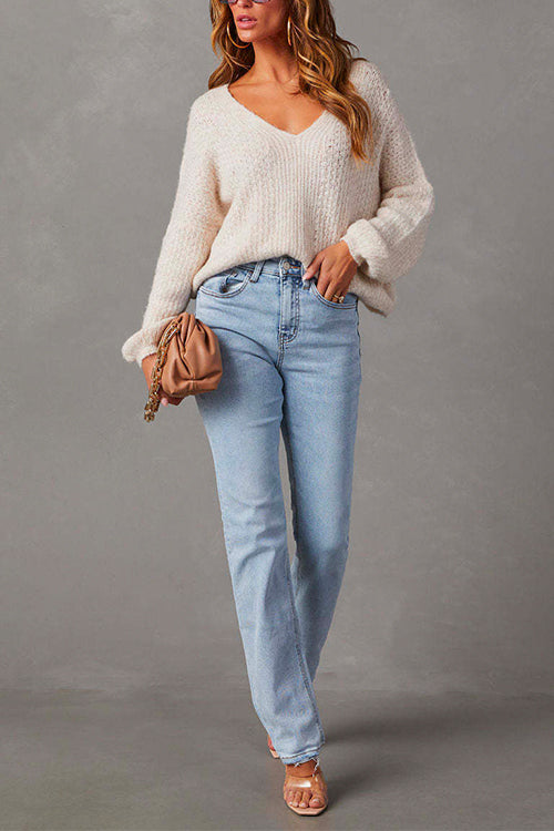 Raw Hem Distressed Straight Leg Denim Pants