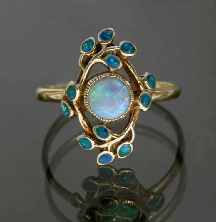 Blue Ring Vintage Crystals And Opal