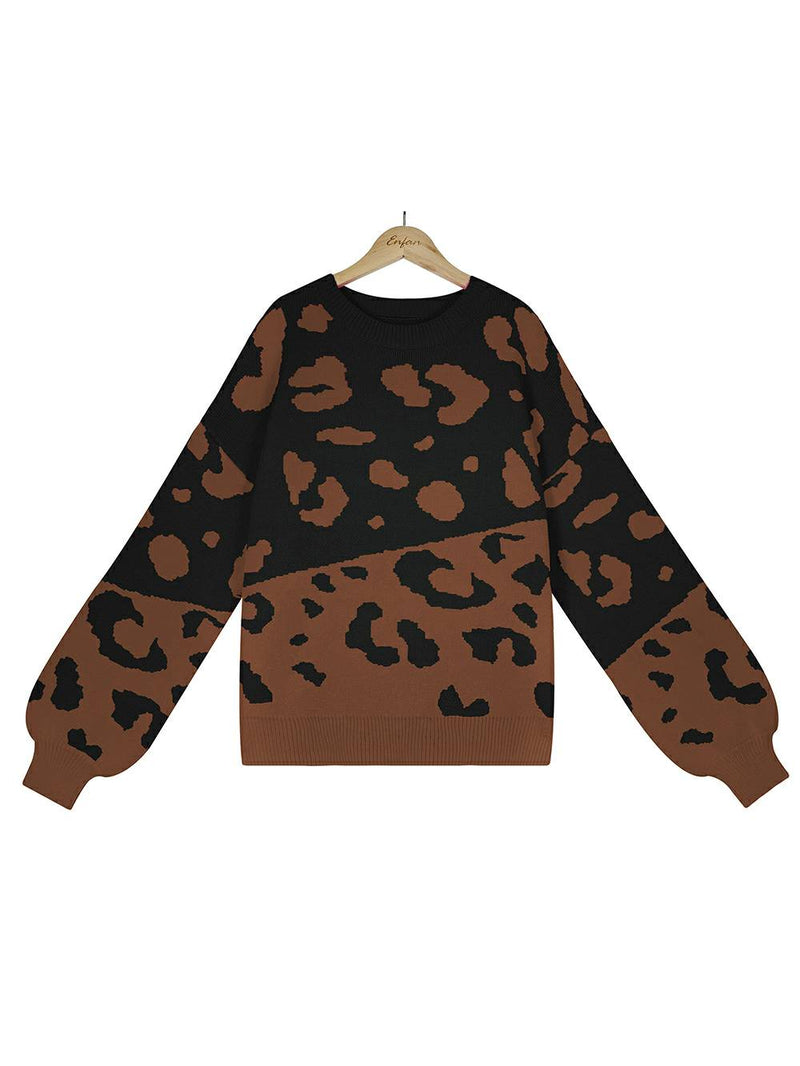 Leopard Round Neck Knit Sweater