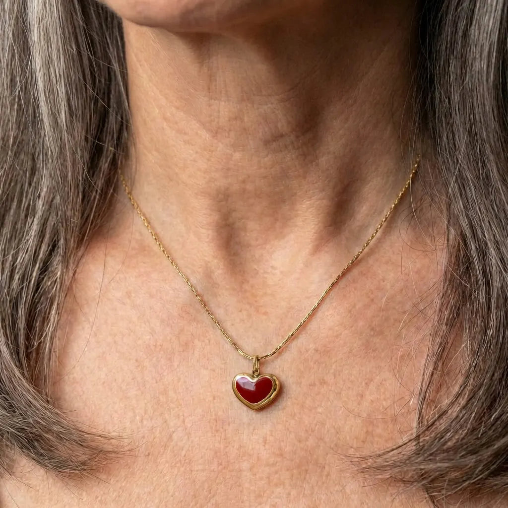 Elegant Red Heart Gold Necklace