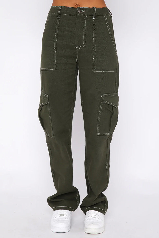 Fashionable Straight Leg Multi-pocket Cargo Pant