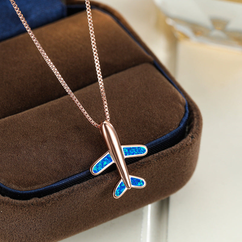 Elegant Opal Airplane Necklace