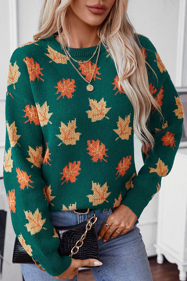 Maple Leaf Pattern Loose Knitted Sweater