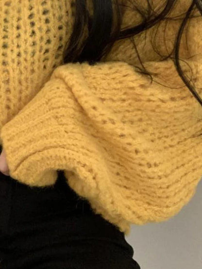 Cutout Lantern Sleeve Loose Sweater