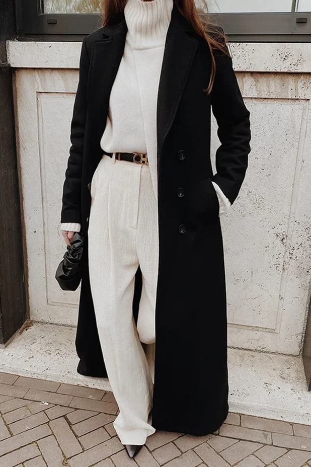 Warm Wool Color Long Overcoat