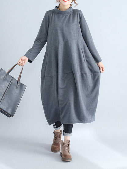 Loose Color Hooded Midi Dresses