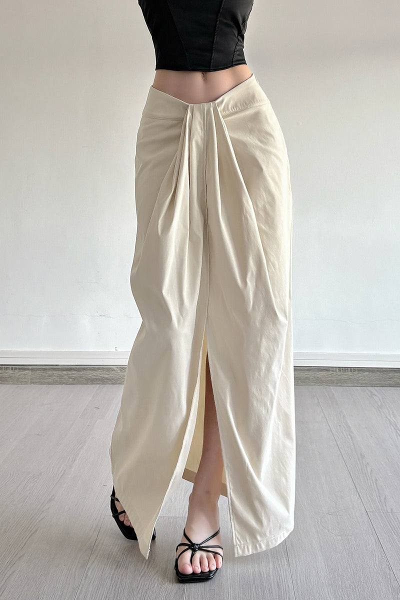 Knotted Waist High-slit Bodycon Skirt
