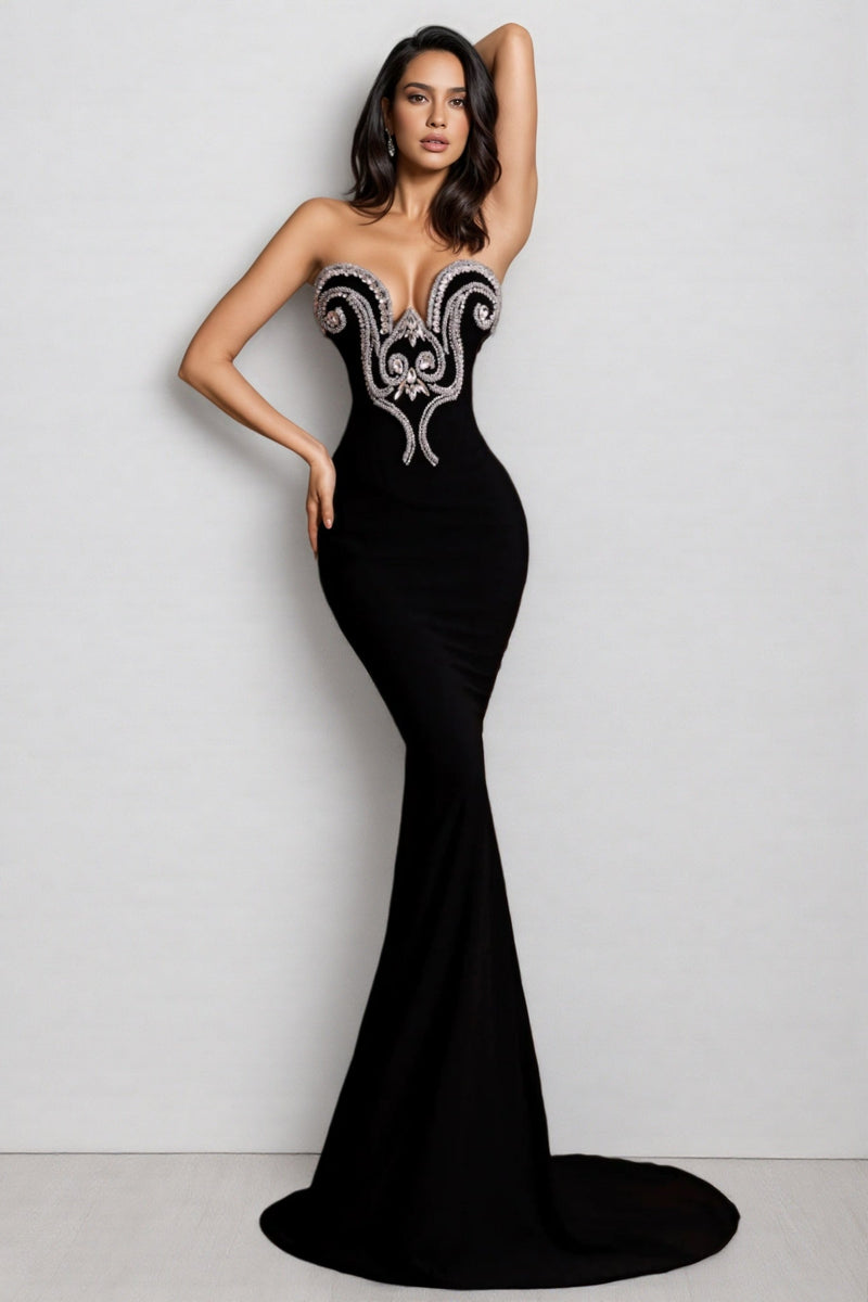 Vedat Black Diamond-studded Bandage Maxi Dress