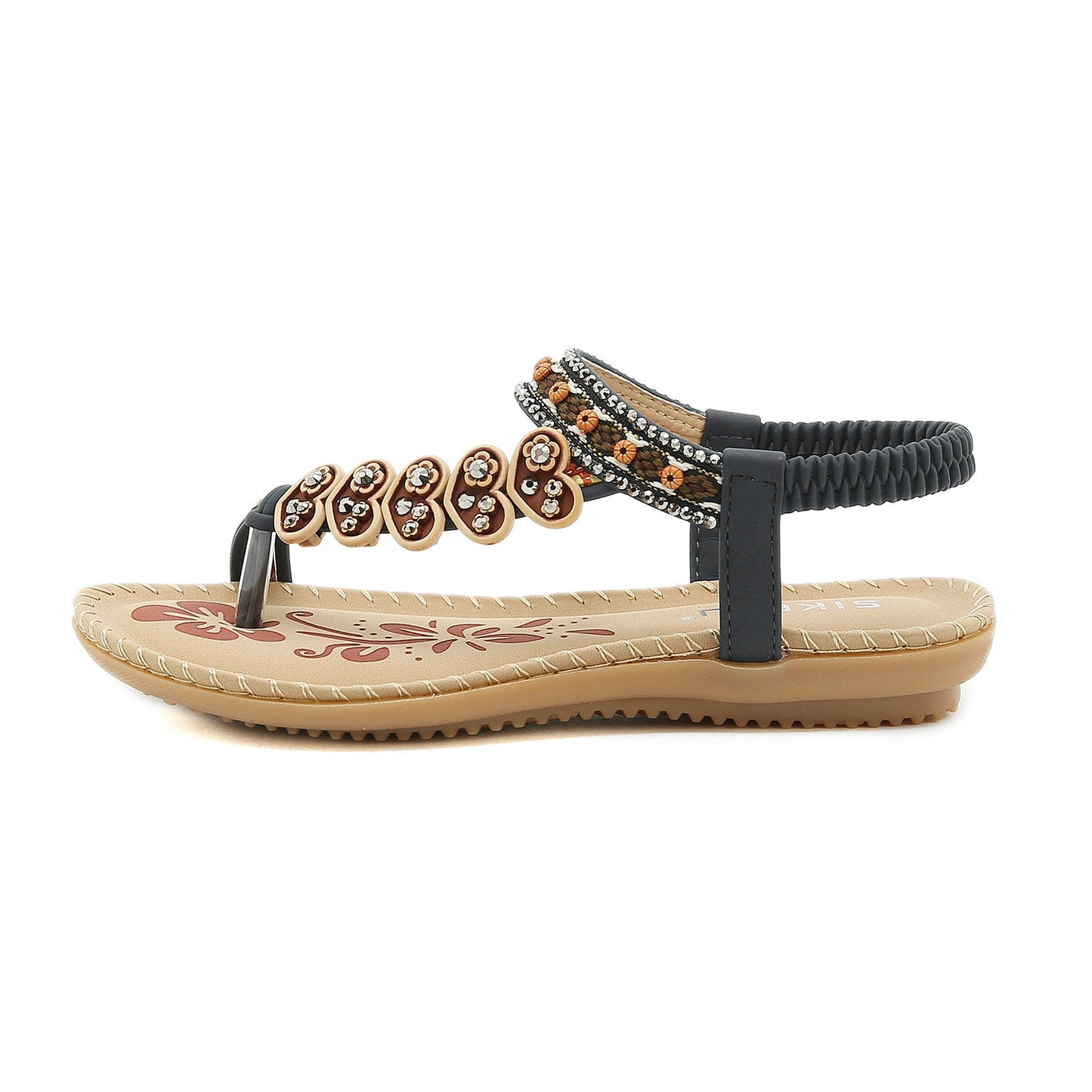 Black Heart Trimed Slide Flat Sandals - Siketu