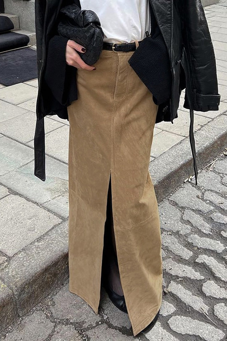 High-waist Suede Maxi Skirt