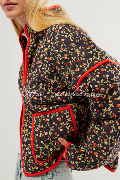Print Pocket Contrast Concealed Button Cotton Coat