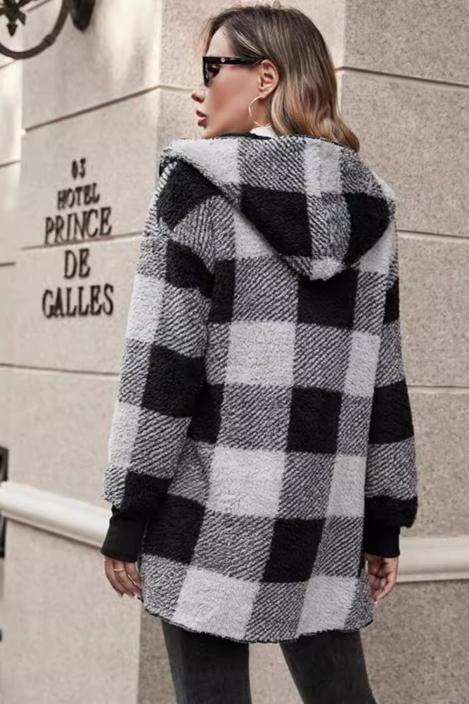 Loose Plaid Color Block Knit Cardigan Coat