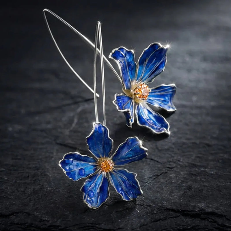 Blooming Blue Flower Earrings