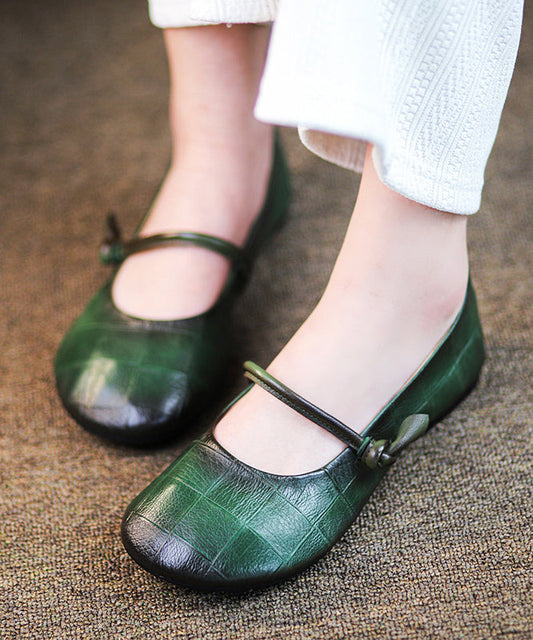 Handmade Retro Green Soft Flat Shoes for
