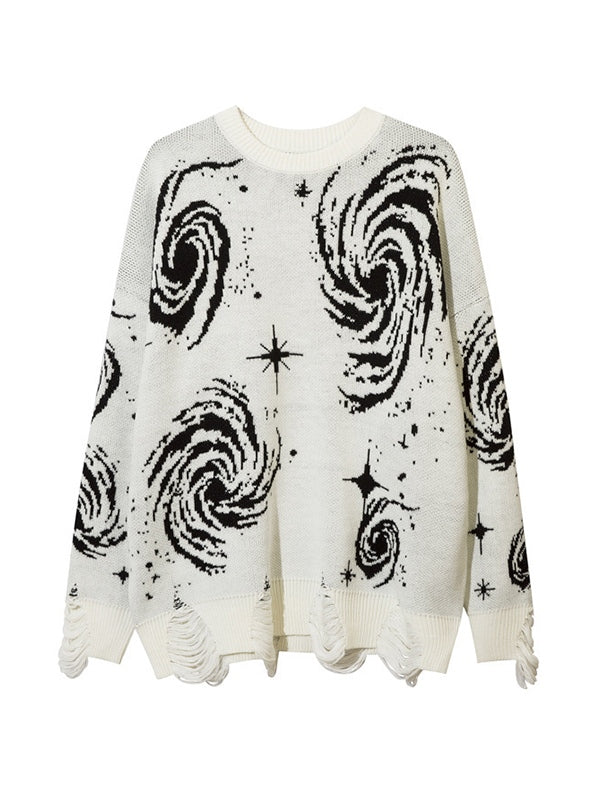 Multi Color Print Ripped Sweater