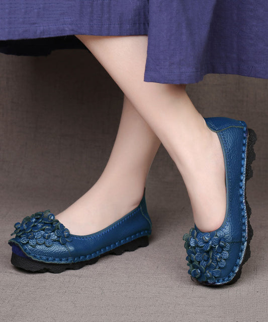 Comfortable Splicing Flat Shoes Blue Cowhide Leather