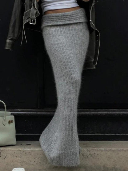 Classic Gray Turned Waist Low Rise Maxi Skirt