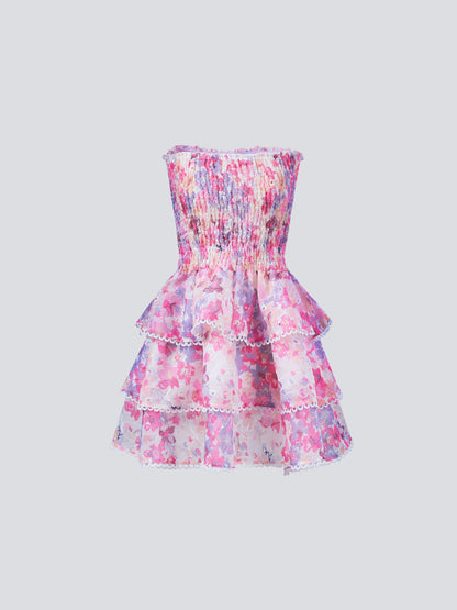 Selvi Mini Dress — Strapless Dress With Smocked Fit and Lace Trim
