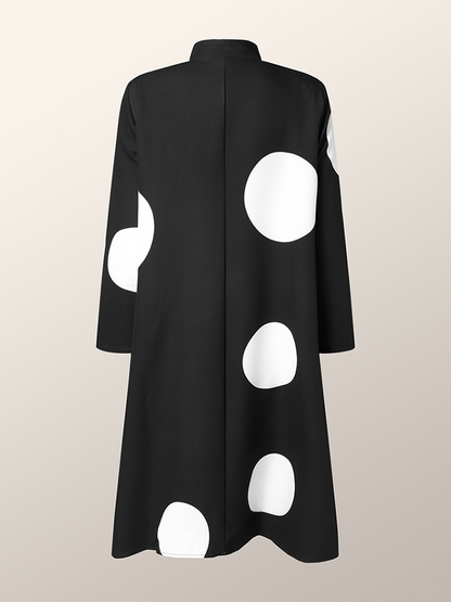 Long Sleeves Loose Asymmetric Buttoned Polka-dot Tied Mock Neck Jackets&coats Midi Dresses Outerwear