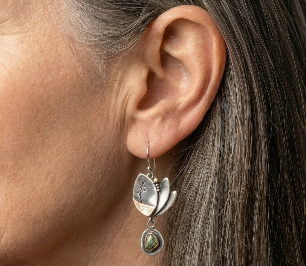 Silver Rose Gold Long Dangle Earrings