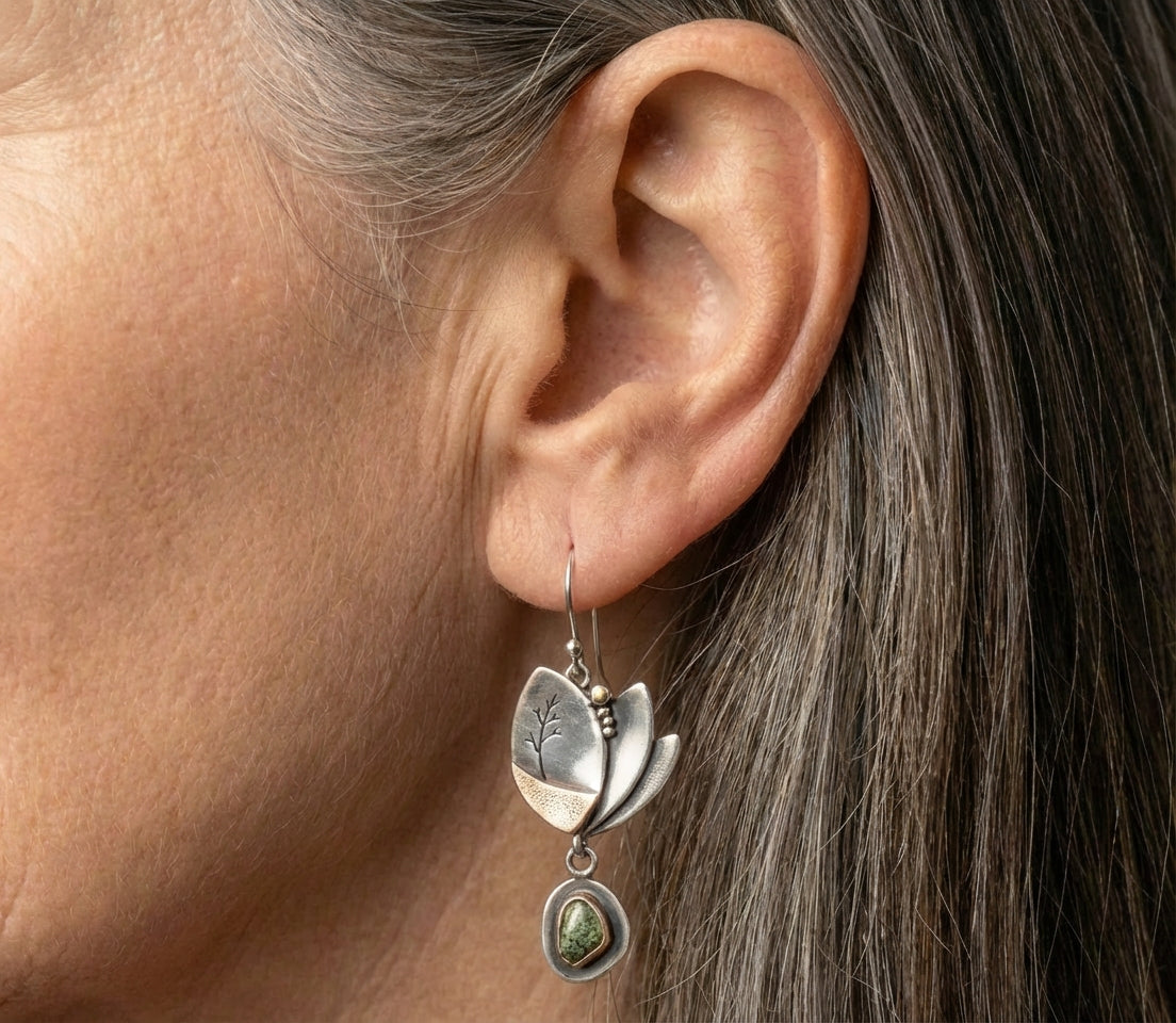 Silver Rose Gold Long Dangle Earrings