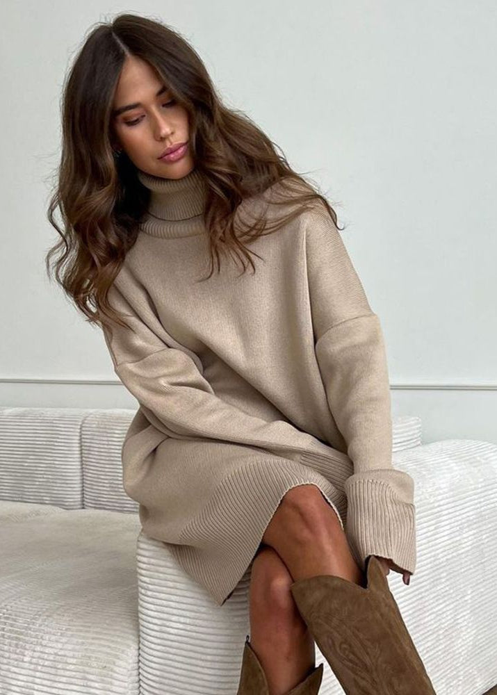 Harper Knit Turtleneck Sweater Dress – Oversized Long Sleeve Pullover