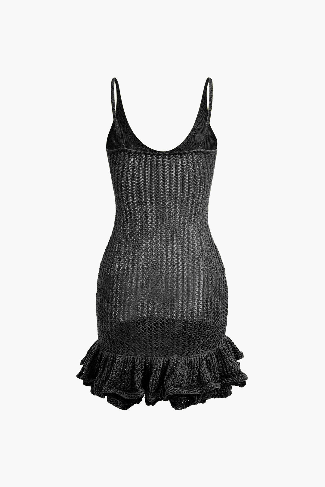 Color Open Knit Ruffle Hem Cami Mini Dress