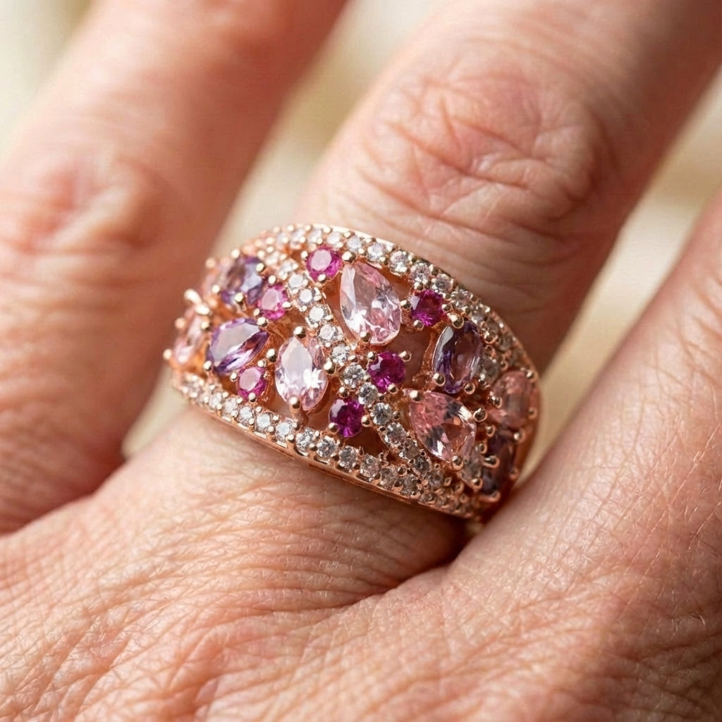 Trendy Purple Pink Zircon Wide Vintage Ring