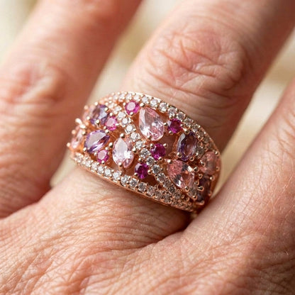 Trendy Purple Pink Zircon Wide Vintage Ring