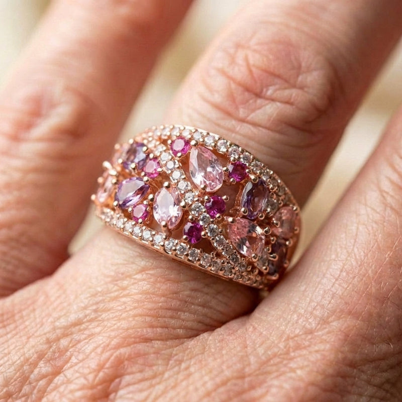 Trendy Purple Pink Zircon Wide Vintage Ring