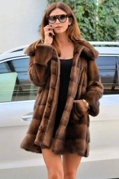 Faux Mink Fur Hooded Mid-length Loose Coat