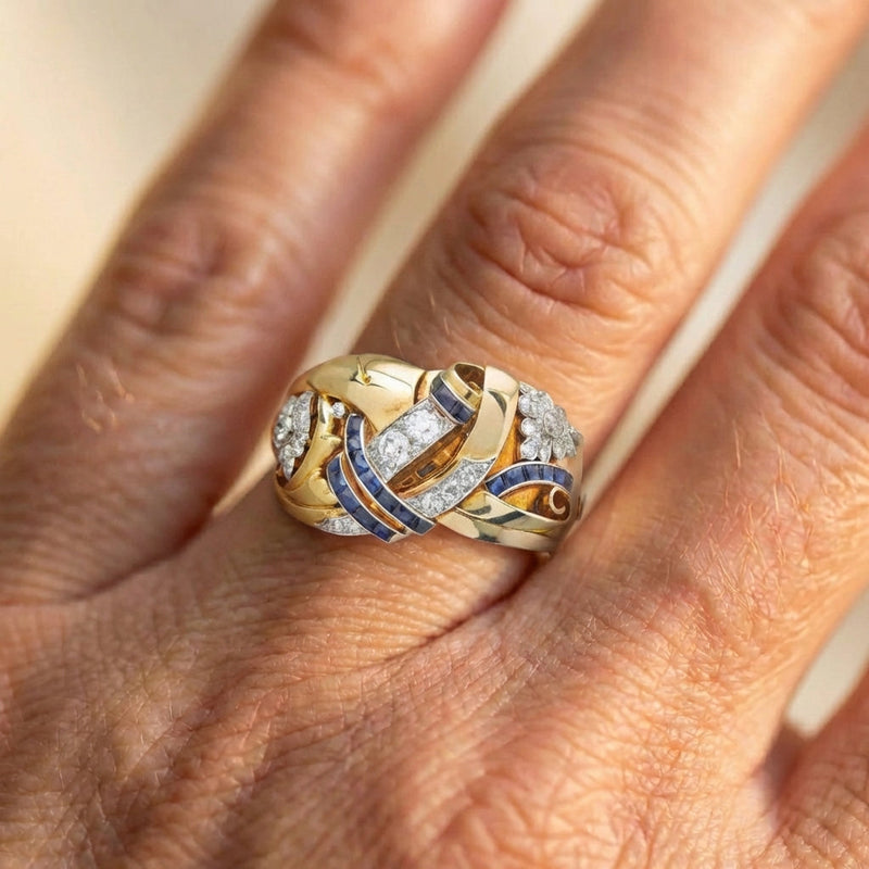 A Vintage Gold Blue Zirconia Ring