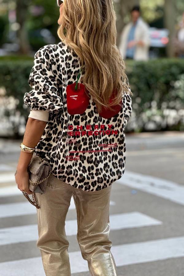 Unique Modern Feel Leopard and Cherry Print Sweatshirt