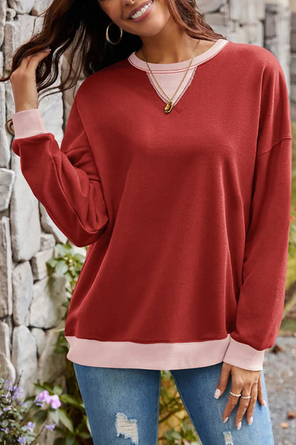 Fashionable Contrasting Color Loose Long-sleeved Sweatshirt