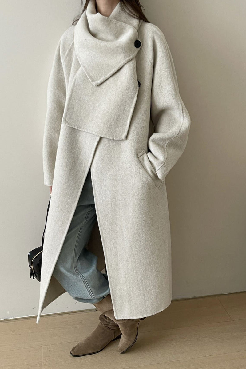 Wool Reversible Midi Scarf Style Overcoat