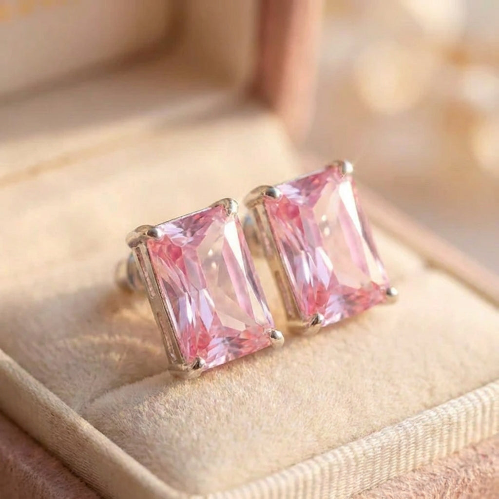 Classic Pink Crystal Stud Earrings