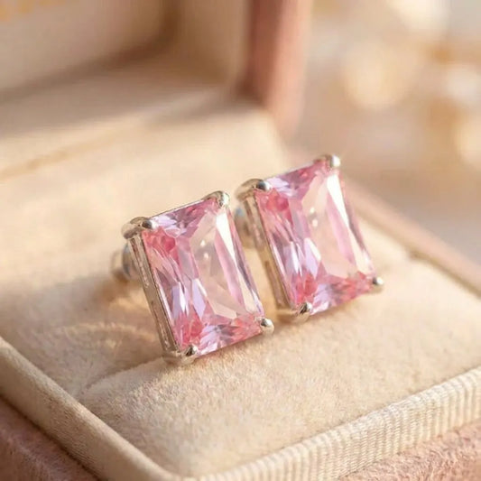 Classic Pink Crystal Stud Earrings